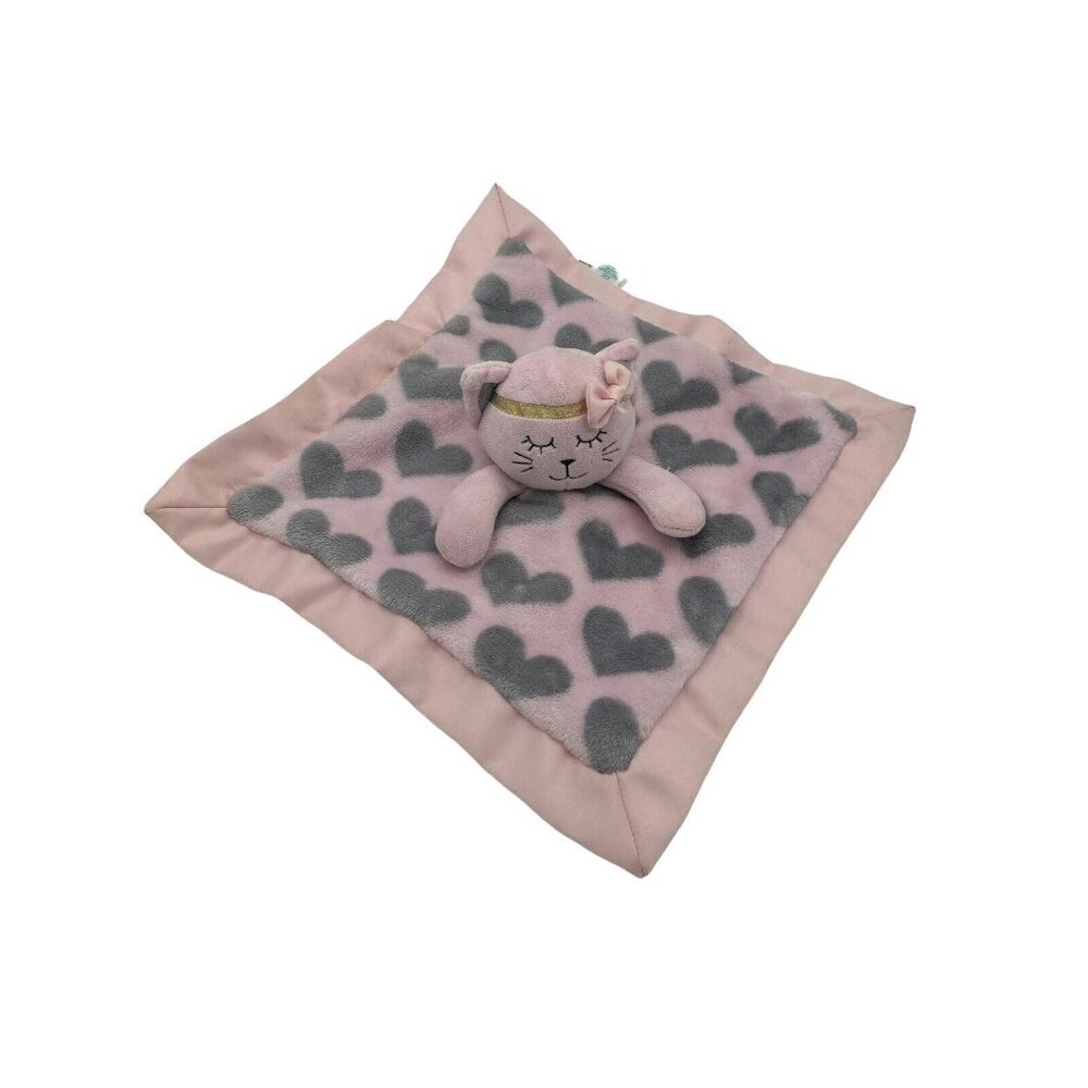 Nursery Rhyme Pink Sleeping Kitty Cat Hearts Baby Security Blanket Plush Lovey